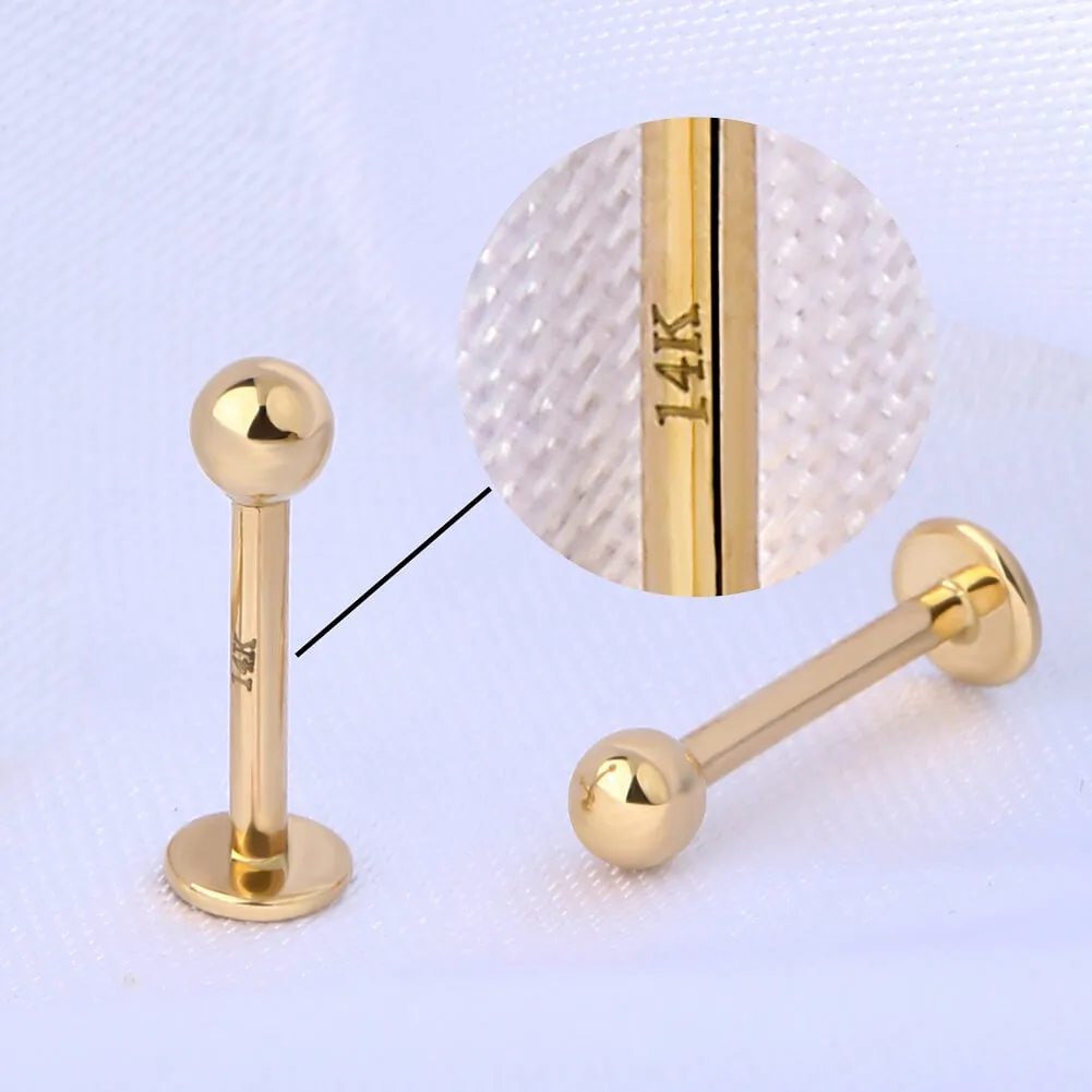 14K Solid Gold Labret Stud 16G Externally Threaded Lip Stud