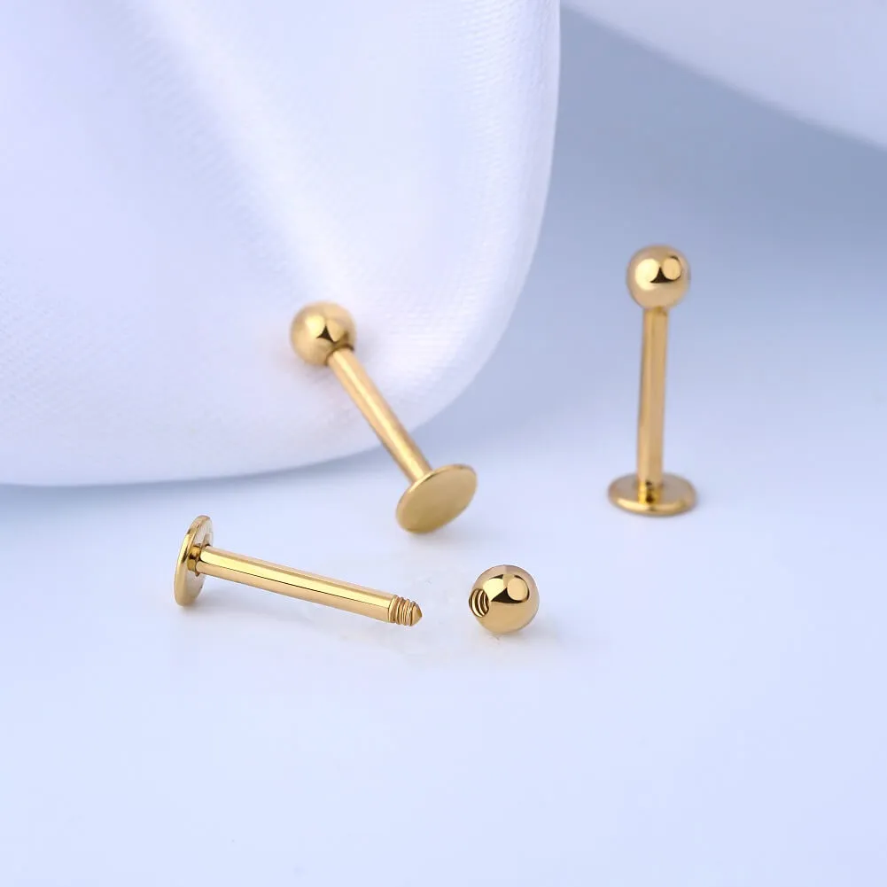 14K Solid Gold Labret Stud 16G Externally Threaded Lip Stud