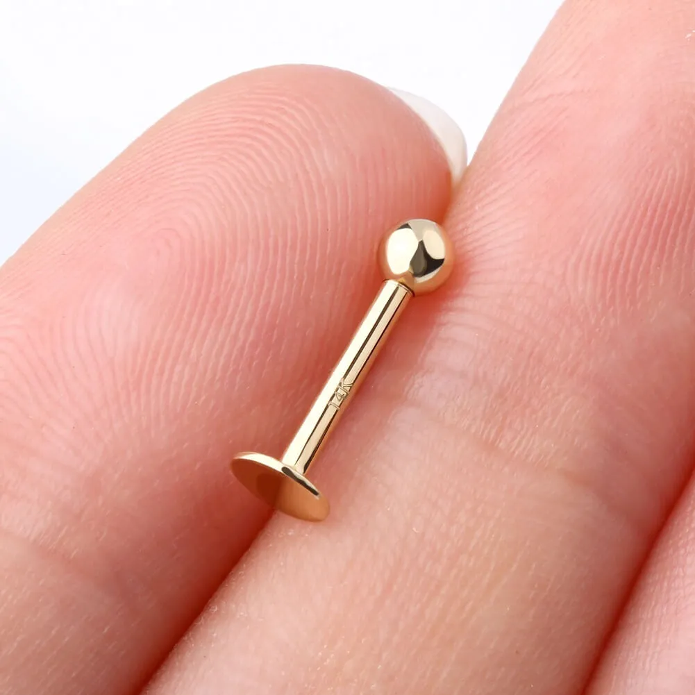 14K Solid Gold Labret Stud 16G Externally Threaded Lip Stud
