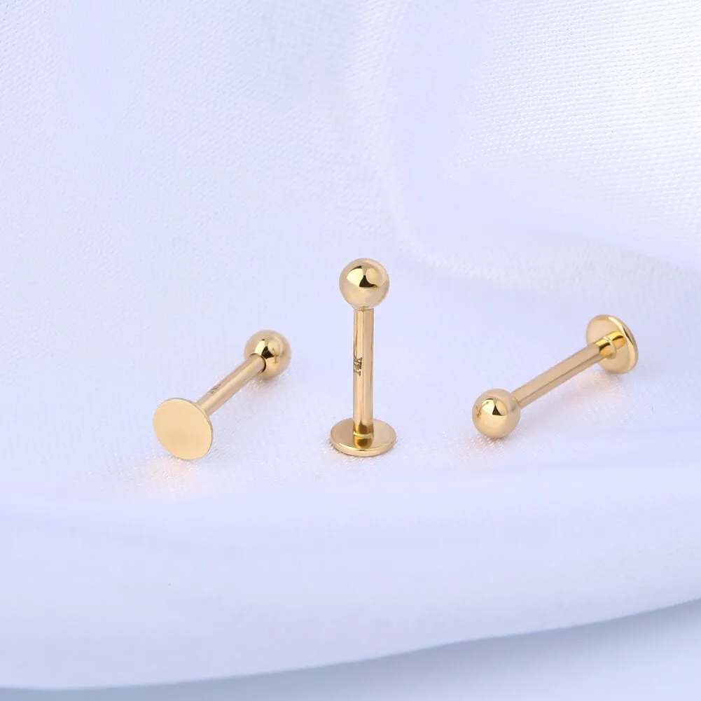14K Solid Gold Labret Stud 16G Externally Threaded Lip Stud