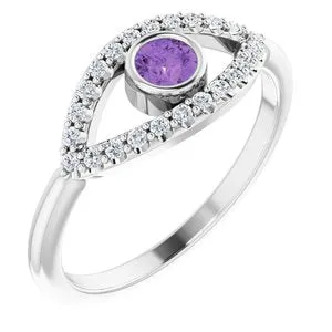 14K White Amethyst & White Sapphire Evil Eye Ring