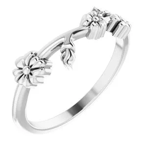 14K White Floral Stackable Ring