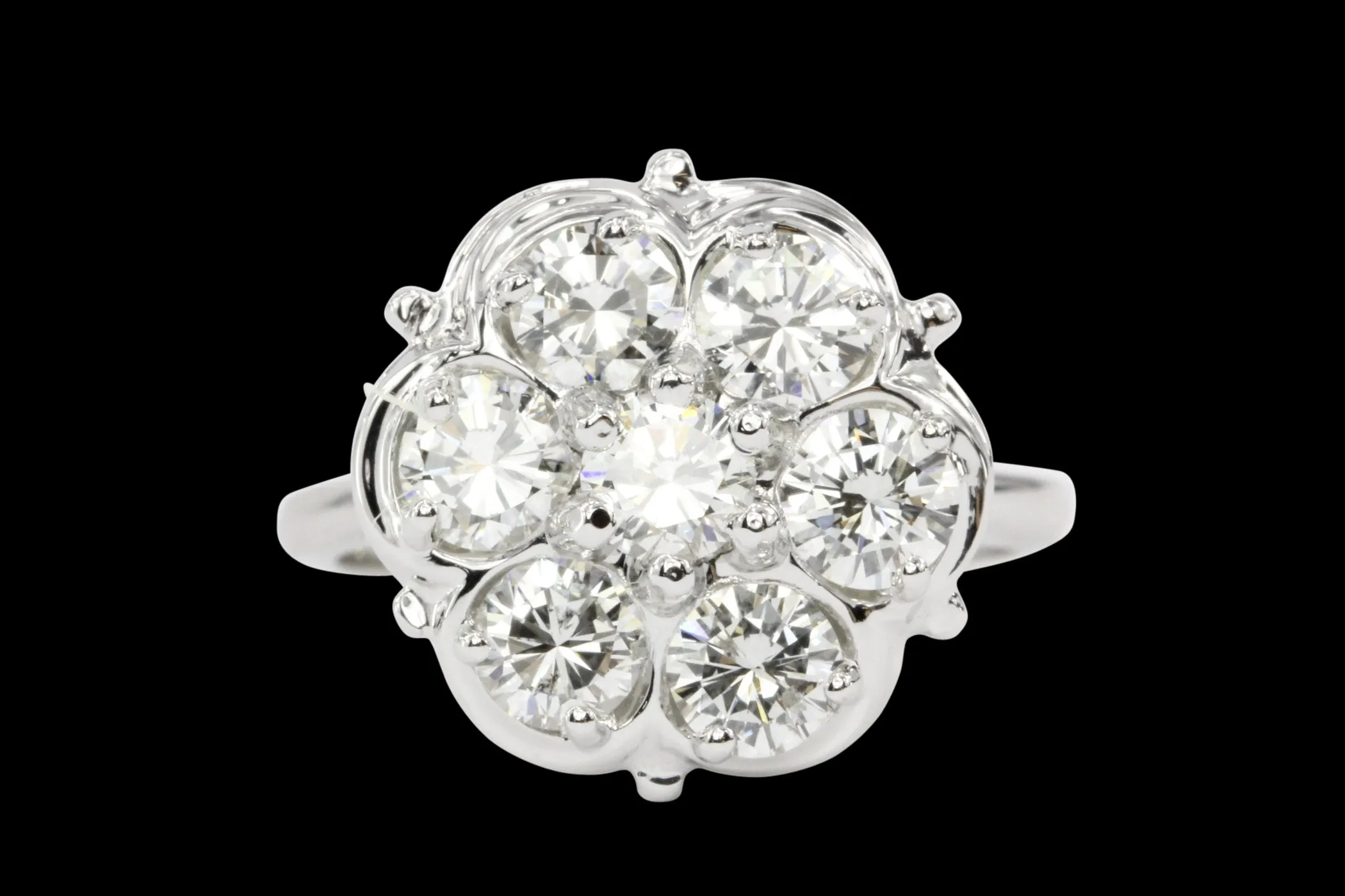 14K White Gold 1.5 CTW Diamond Flower Cluster Ring