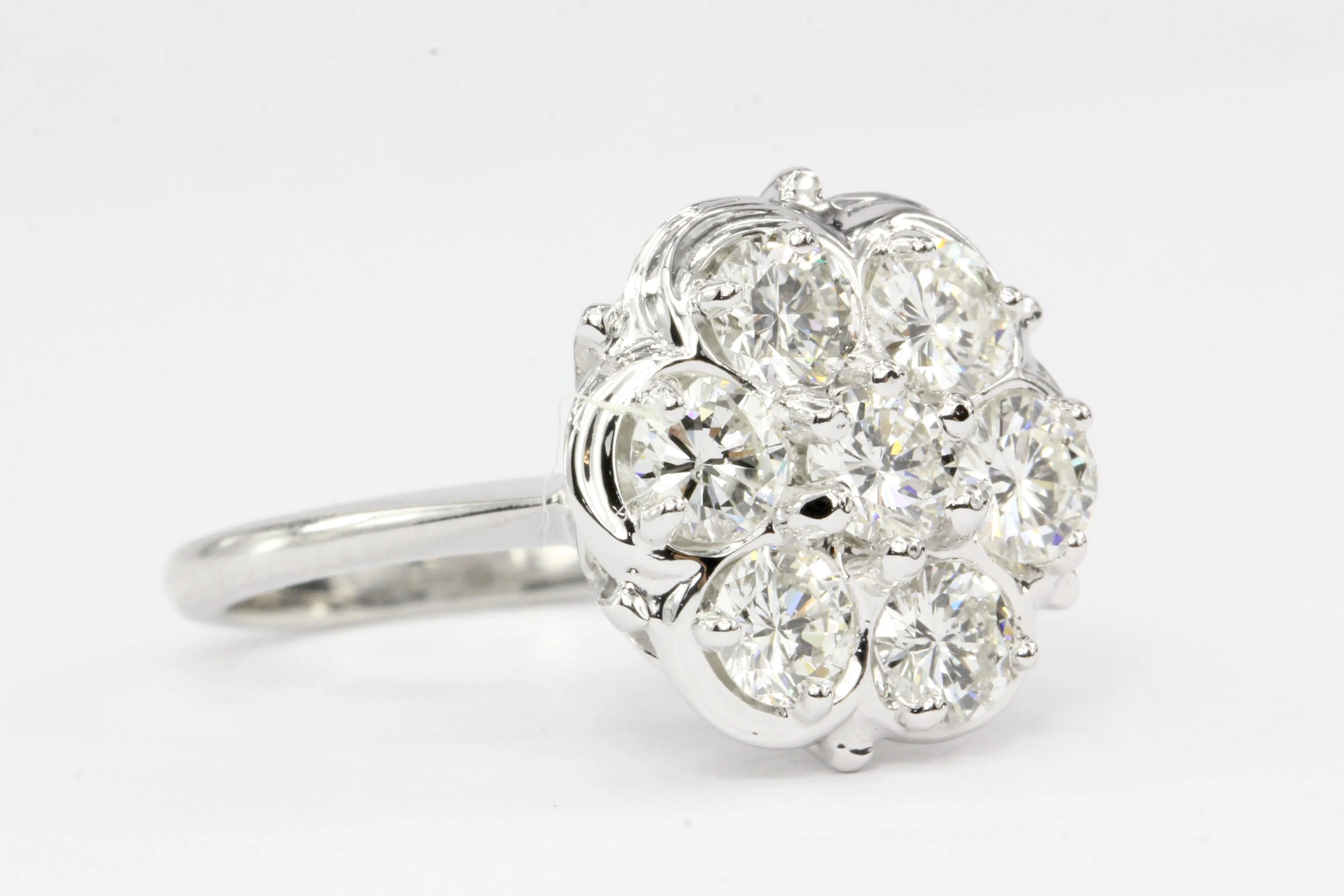 14K White Gold 1.5 CTW Diamond Flower Cluster Ring