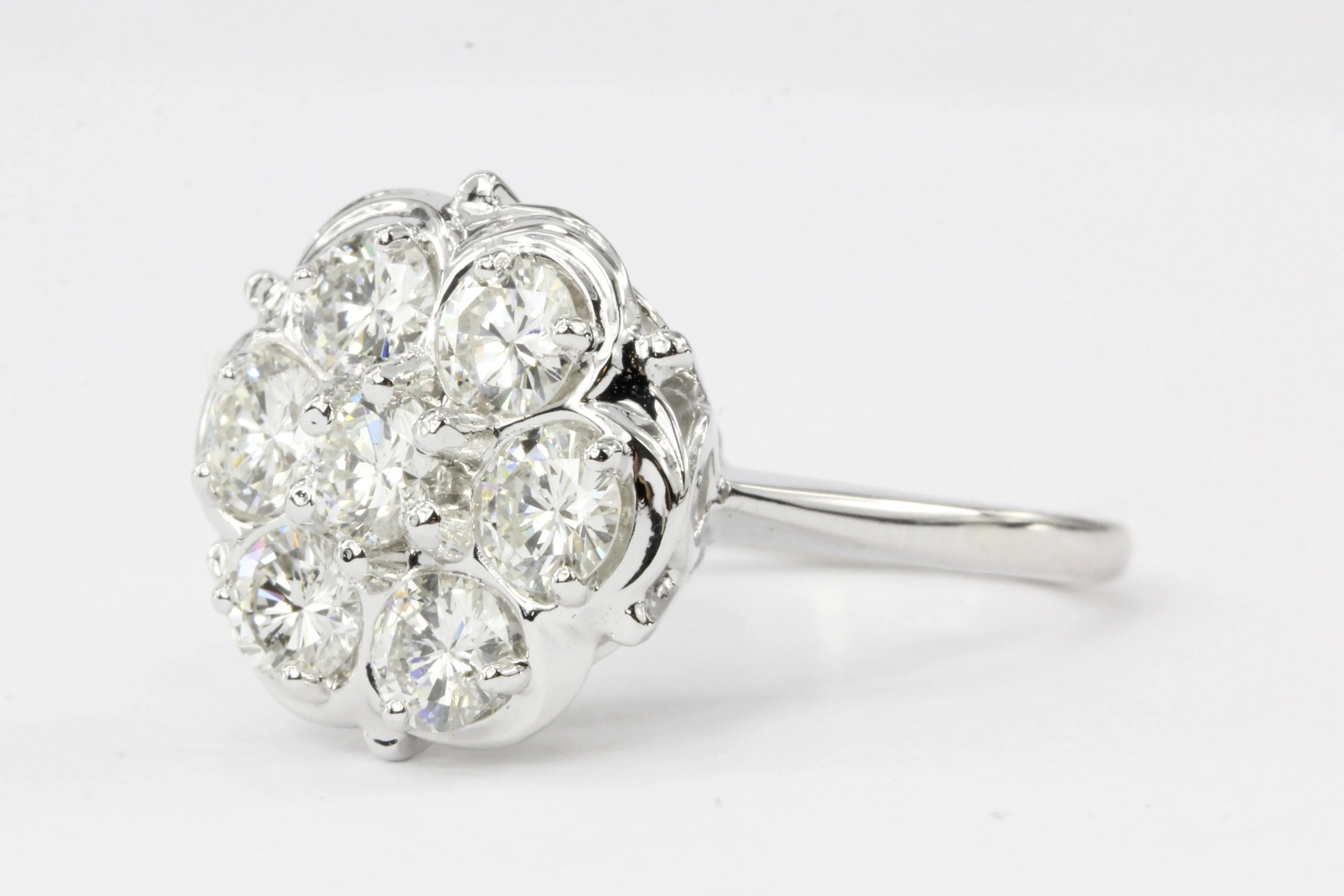14K White Gold 1.5 CTW Diamond Flower Cluster Ring