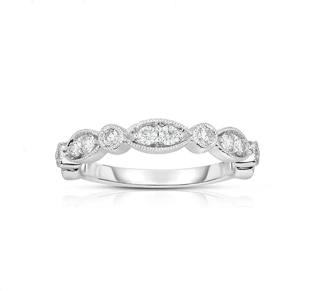 14k White Gold Band With Milgrain Marquise Sections