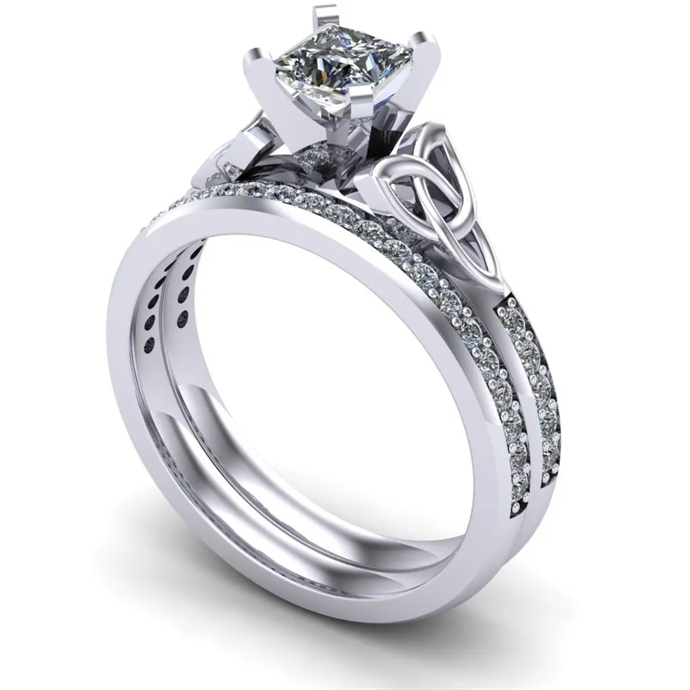 14K White Gold Celtic Bridal Set AYLIN-1S-SET-WHITE-PRINCESS