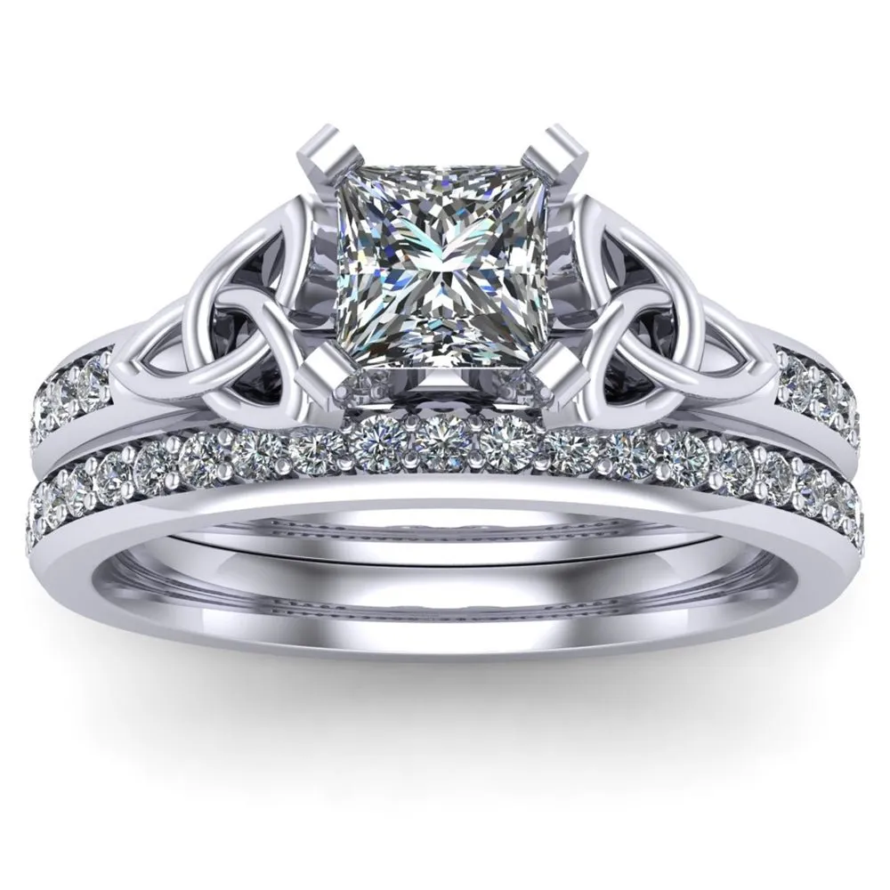 14K White Gold Celtic Bridal Set AYLIN-1S-SET-WHITE-PRINCESS