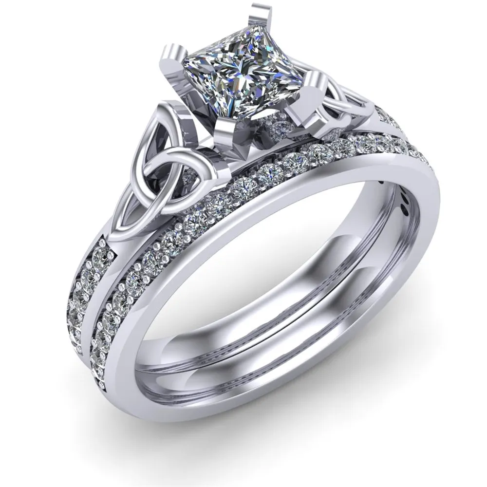 14K White Gold Celtic Bridal Set AYLIN-1S-SET-WHITE-PRINCESS