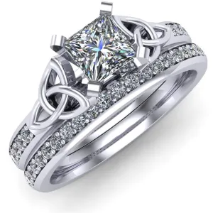 14K White Gold Celtic Bridal Set AYLIN-1S-SET-WHITE-PRINCESS
