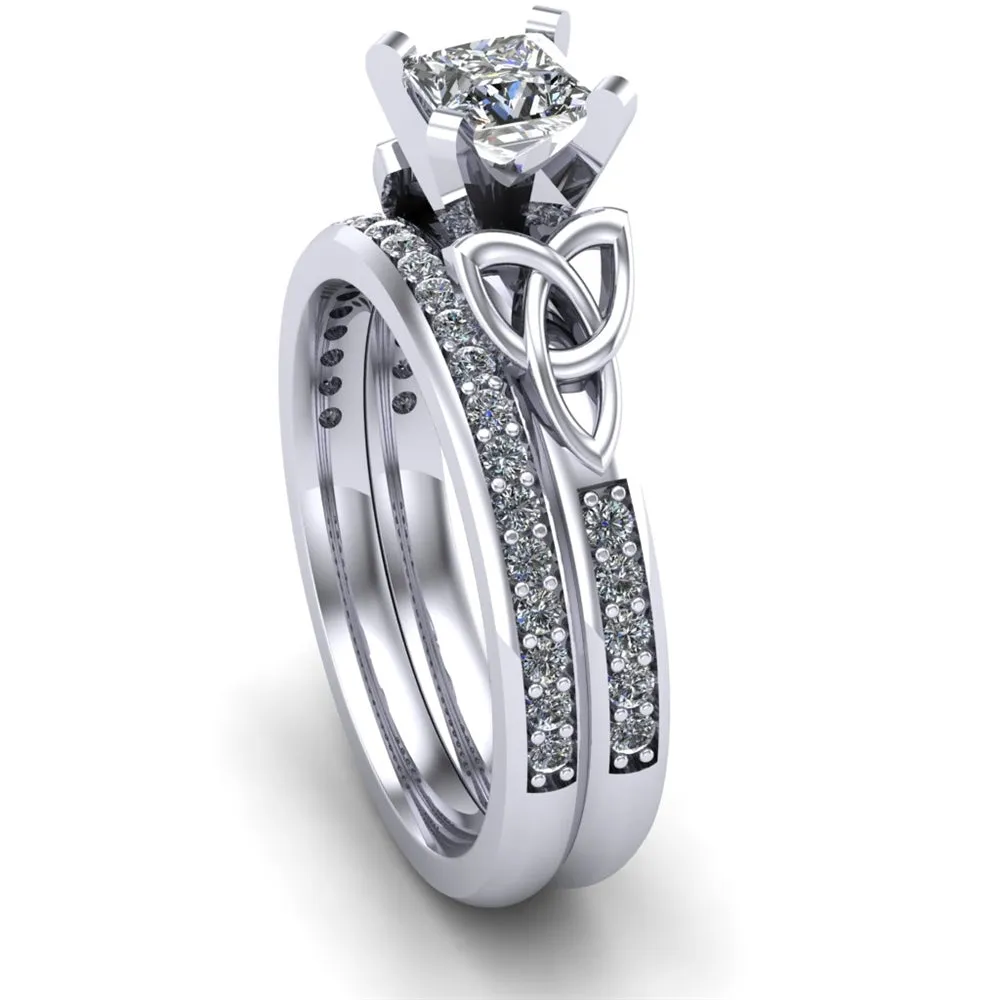 14K White Gold Celtic Bridal Set AYLIN-1S-SET-WHITE-PRINCESS