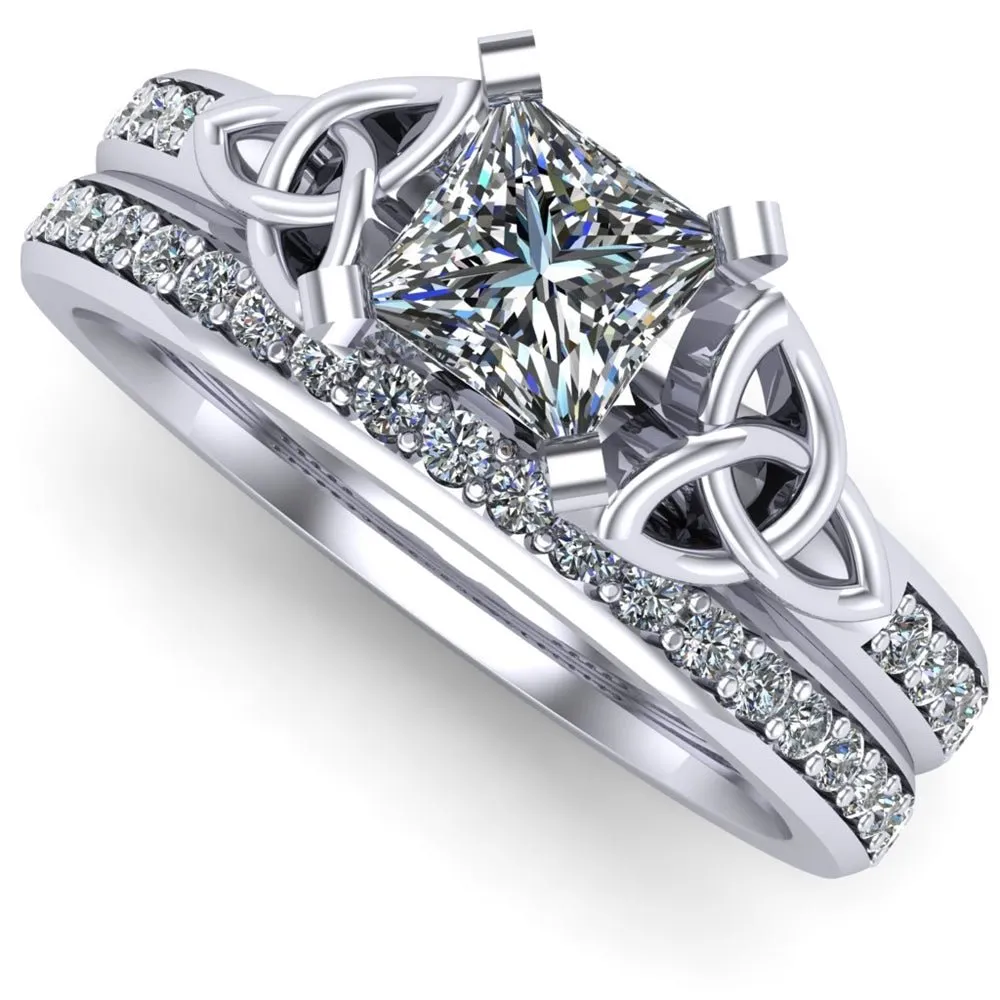 14K White Gold Celtic Bridal Set AYLIN-1S-SET-WHITE-PRINCESS