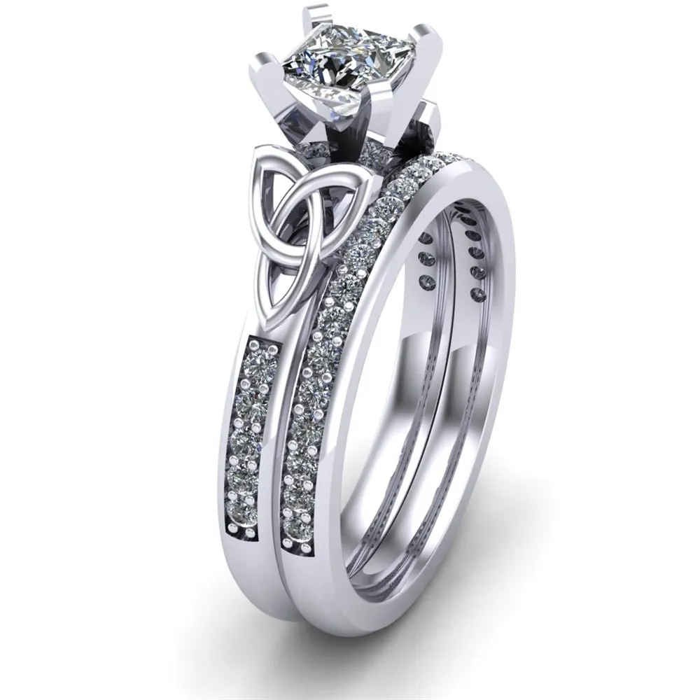 14K White Gold Celtic Bridal Set AYLIN-1S-SET-WHITE-PRINCESS