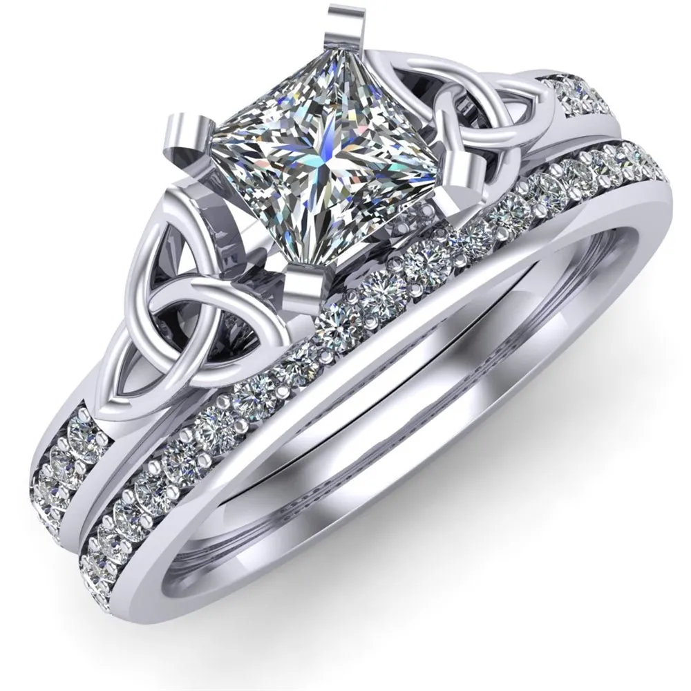 14K White Gold Celtic Bridal Set AYLIN-1S-SET-WHITE-PRINCESS