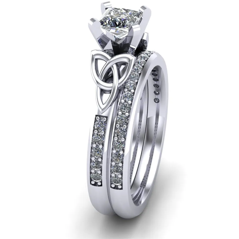 14K White Gold Celtic Bridal Set AYLIN-1S-SET-WHITE-PRINCESS