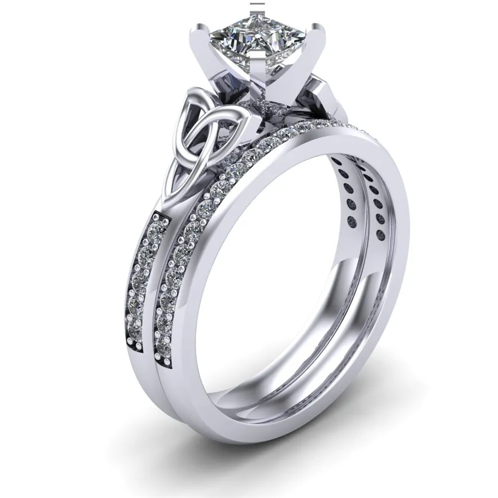 14K White Gold Celtic Bridal Set AYLIN-1S-SET-WHITE-PRINCESS