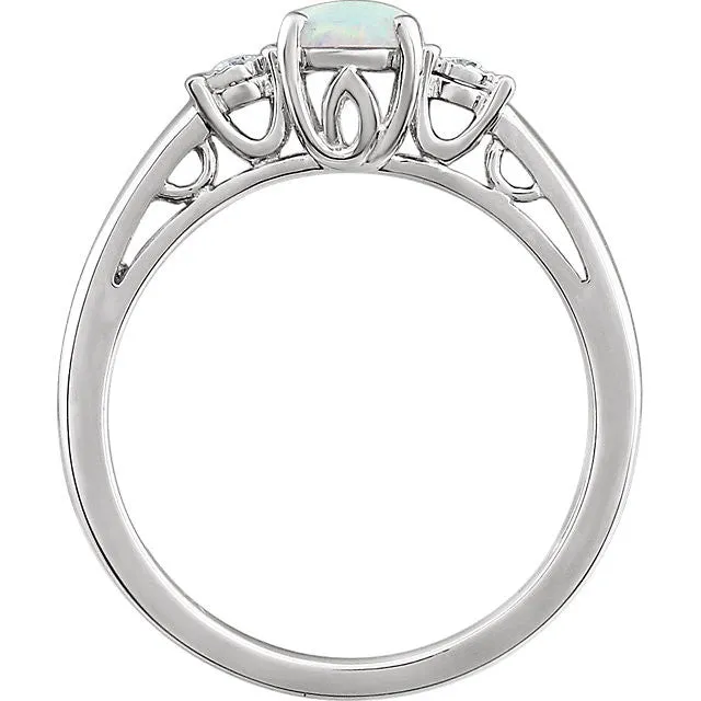14k White Gold Created Opal & .04 CTW Diamond Ring