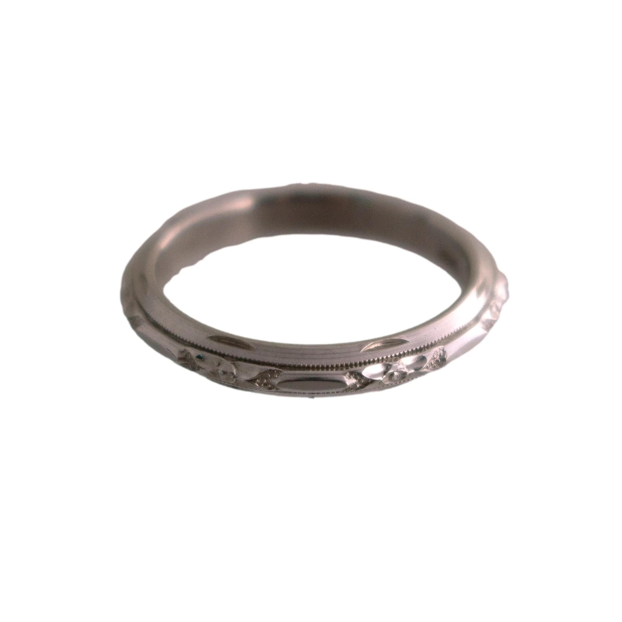 14K White Gold Etched Wedding Band