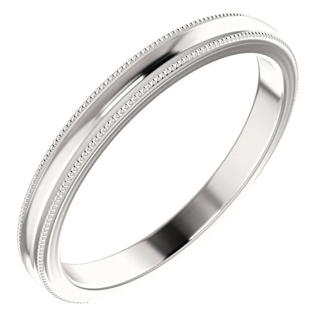 14k White Gold Milgrain Edge 2.4m Wide Band