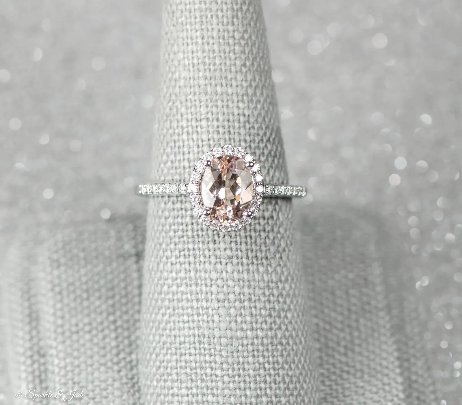 14k White Gold Oval Morganite & 1/5 CTW Diamond Halo Ring
