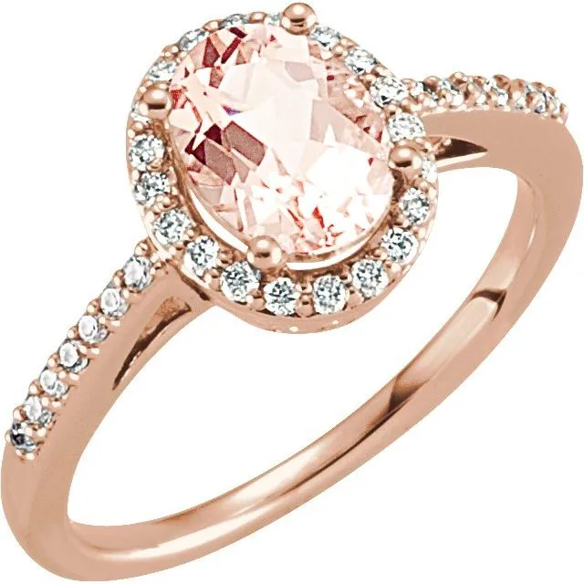 14k White Gold Oval Morganite & 1/5 CTW Diamond Halo Ring