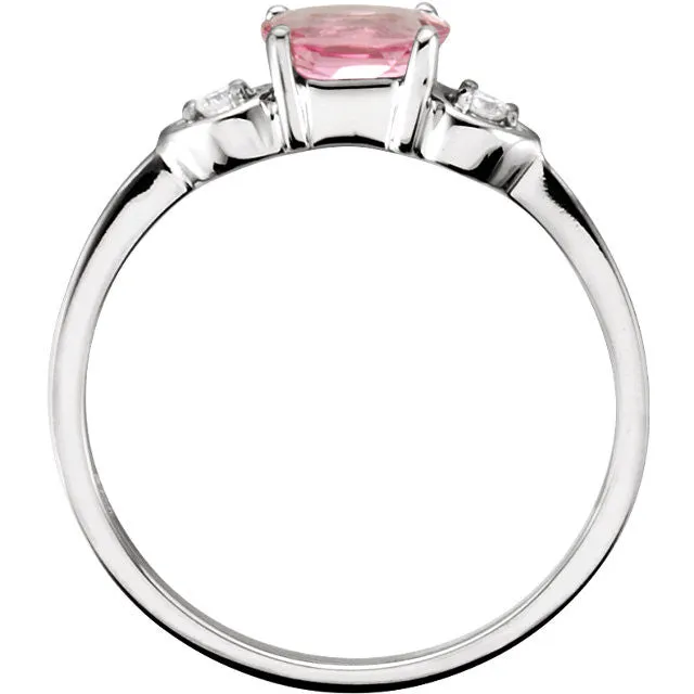 14k White Gold Pink Tourmaline & Diamond 3-Stone Ring