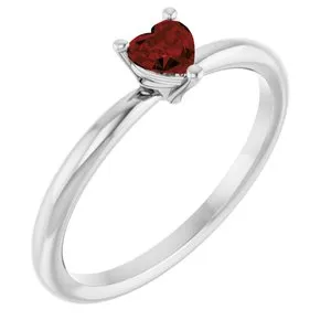 14K White Natural Mozambique Garnet Heart Solitaire Ring
