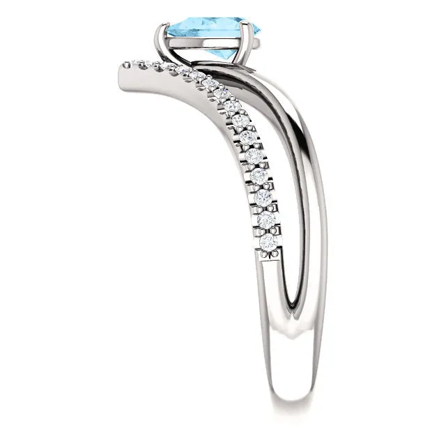 14K White Yellow or Rose Gold Aquamarine Pear & 1/6 CTW Diamond Double V Ring