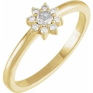 14K Yellow 1/6 CTW Rose-Cut Natural Diamond & Faceted Natural Diamond Halo-Style Ring