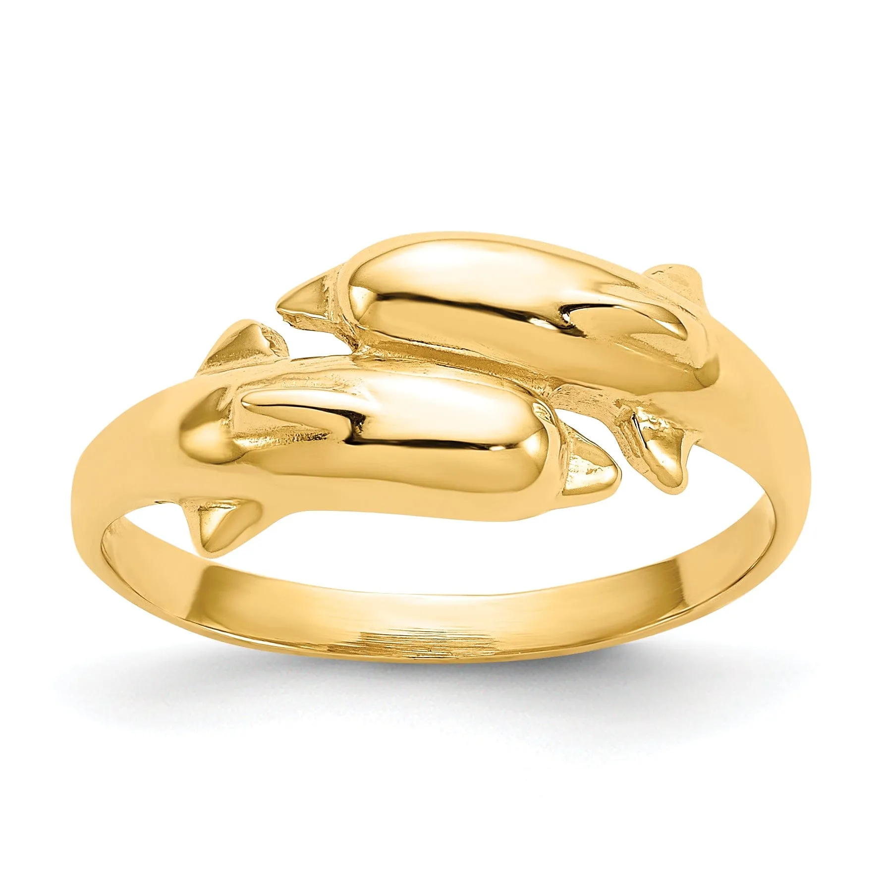 14k Yellow Gold Double Dolphin Ring