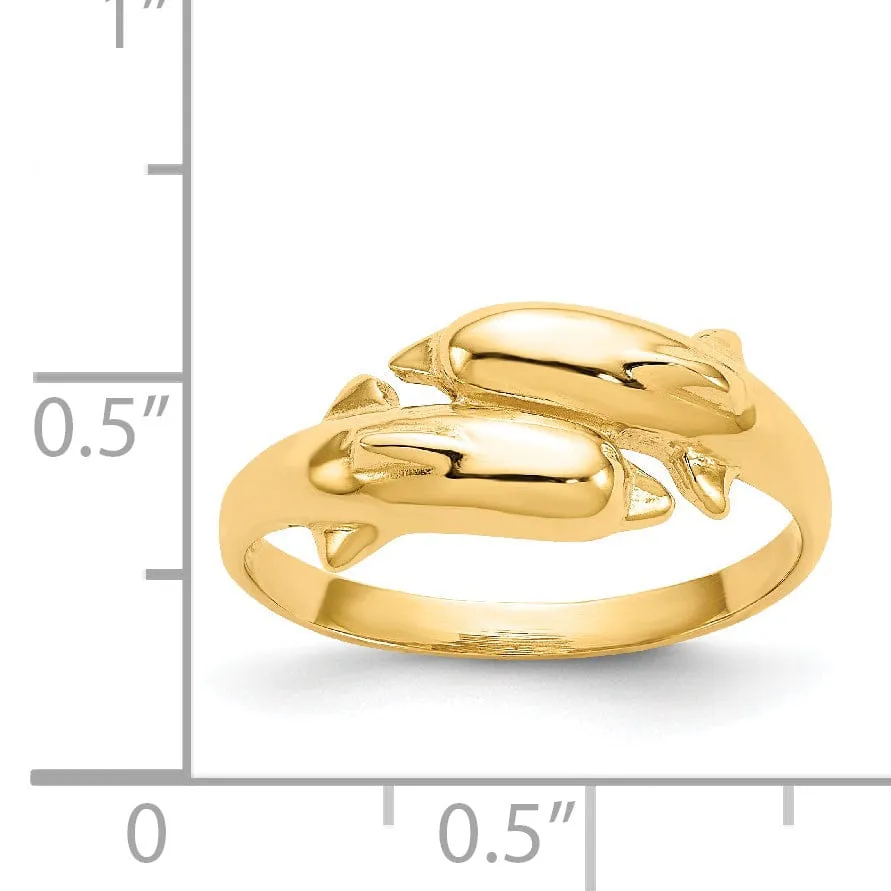 14k Yellow Gold Double Dolphin Ring