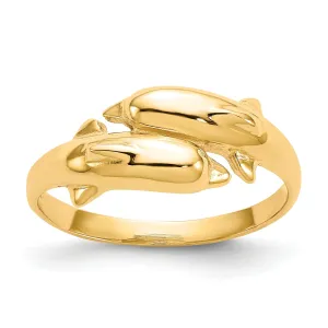 14k Yellow Gold Double Dolphin Ring