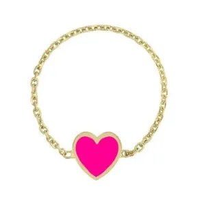 14k Yellow Gold Mini Enamel Heart Chain Ring