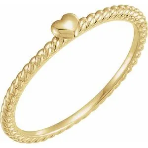 14K Yellow Heart Rope Ring