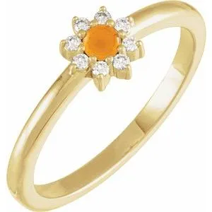 14K Yellow Natural Citrine & .07 CTW Natural Diamond Halo-Style Ring