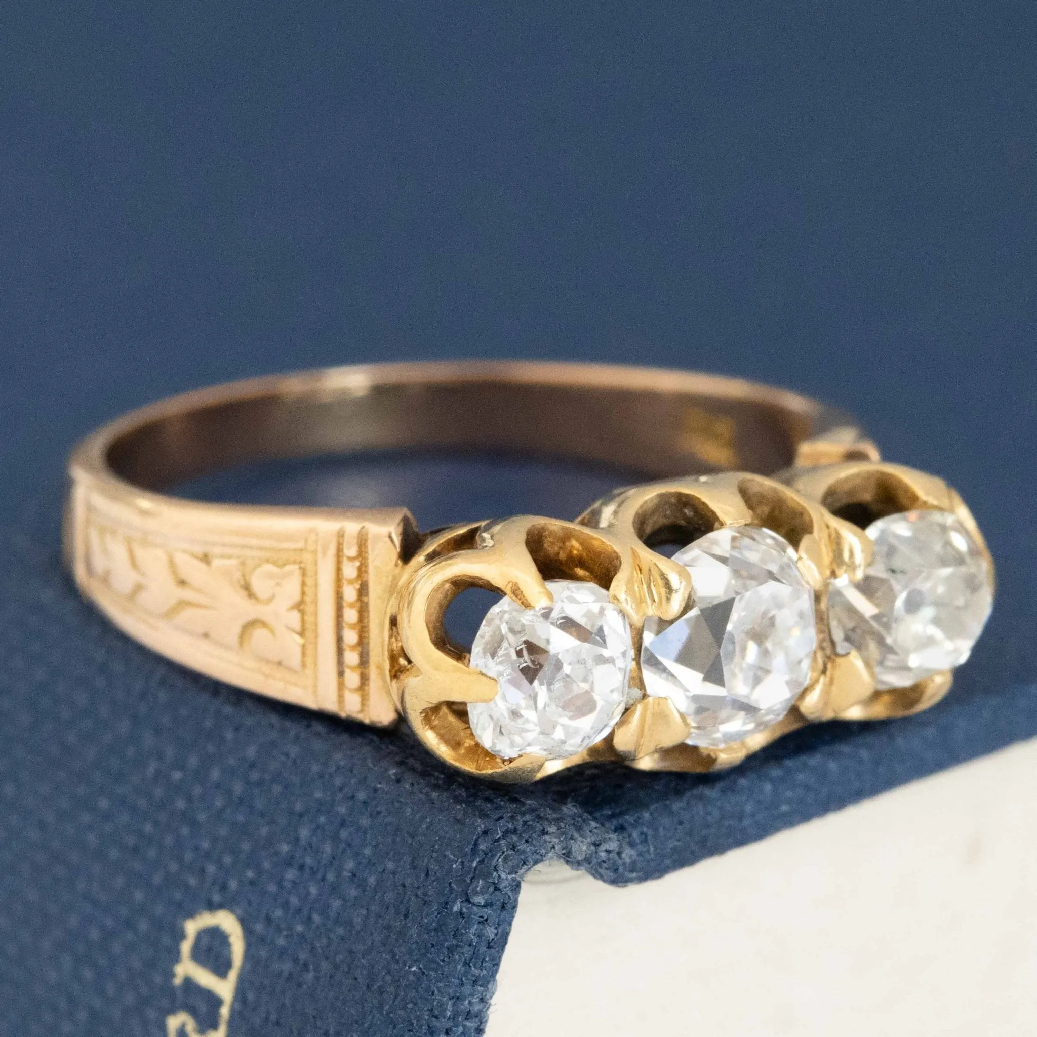 1.55ctw Antique Old Mine Cut Diamond Trilogy Ring