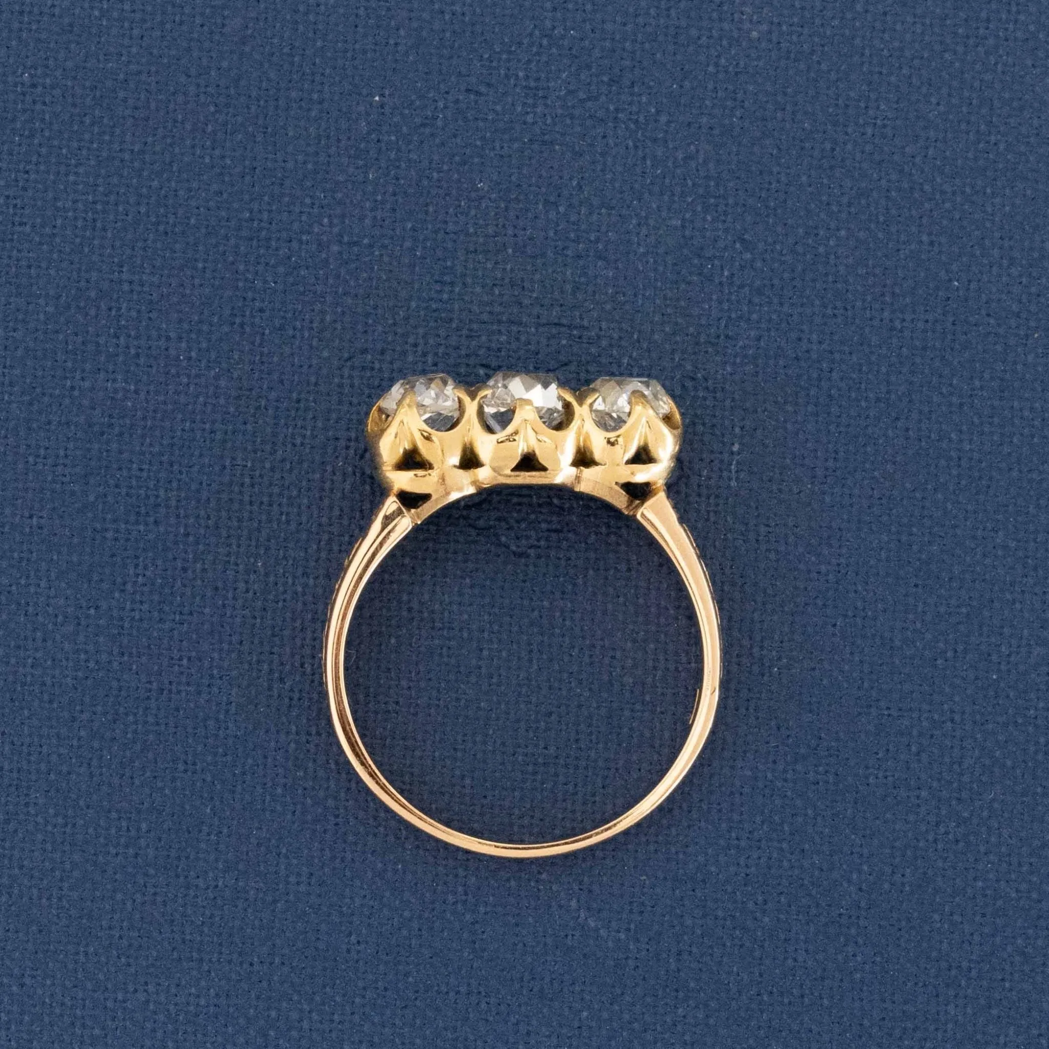 1.55ctw Antique Old Mine Cut Diamond Trilogy Ring