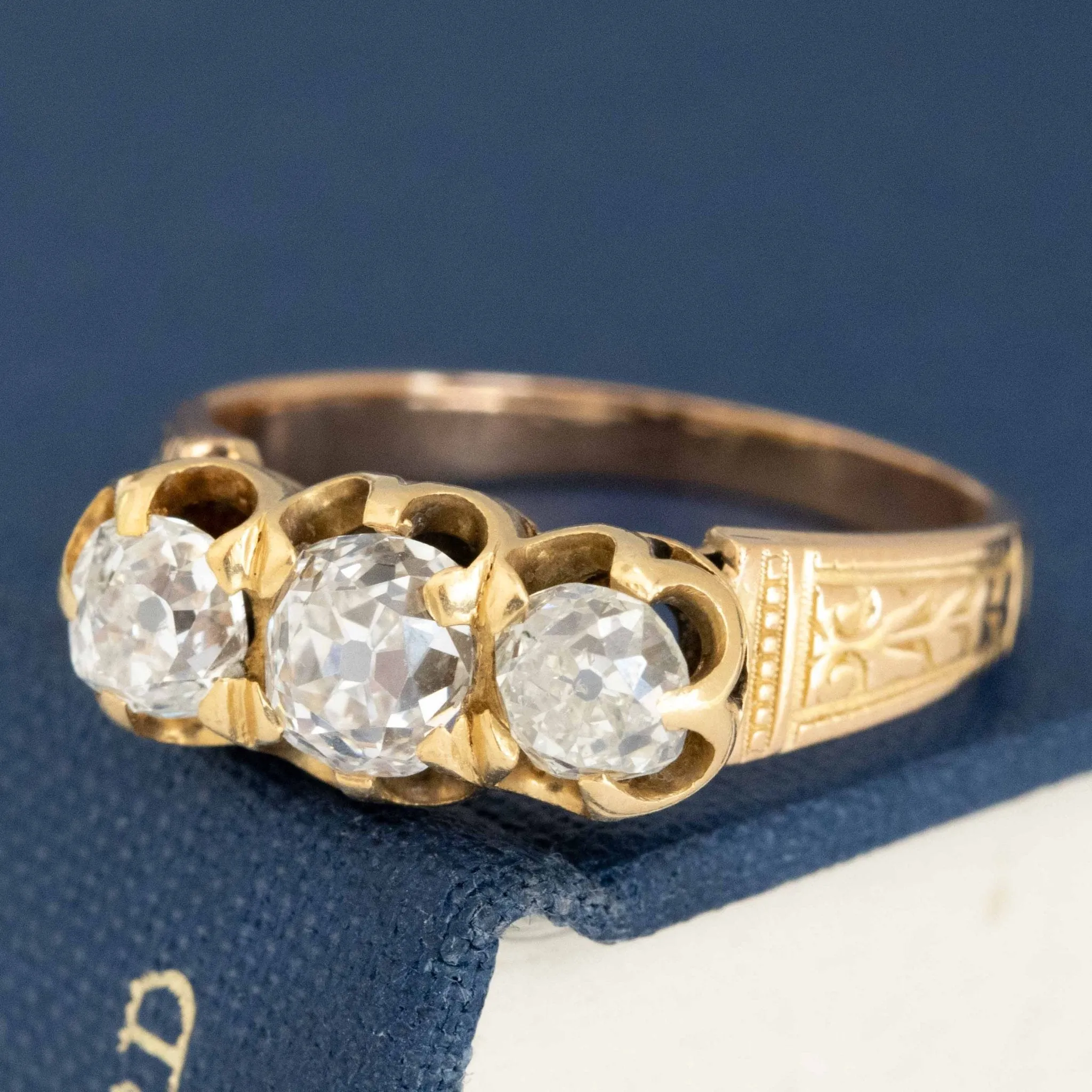 1.55ctw Antique Old Mine Cut Diamond Trilogy Ring