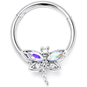16 Gauge 3/8 Aurora CZ Gem Understated Dragonfly Hinged Segment Ring