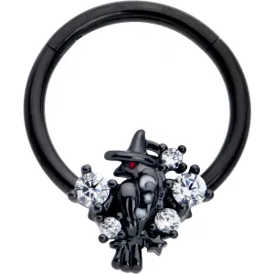 16 Gauge 3/8 Clear CZ Gem Black Raven Witch Hinged Segment Ring