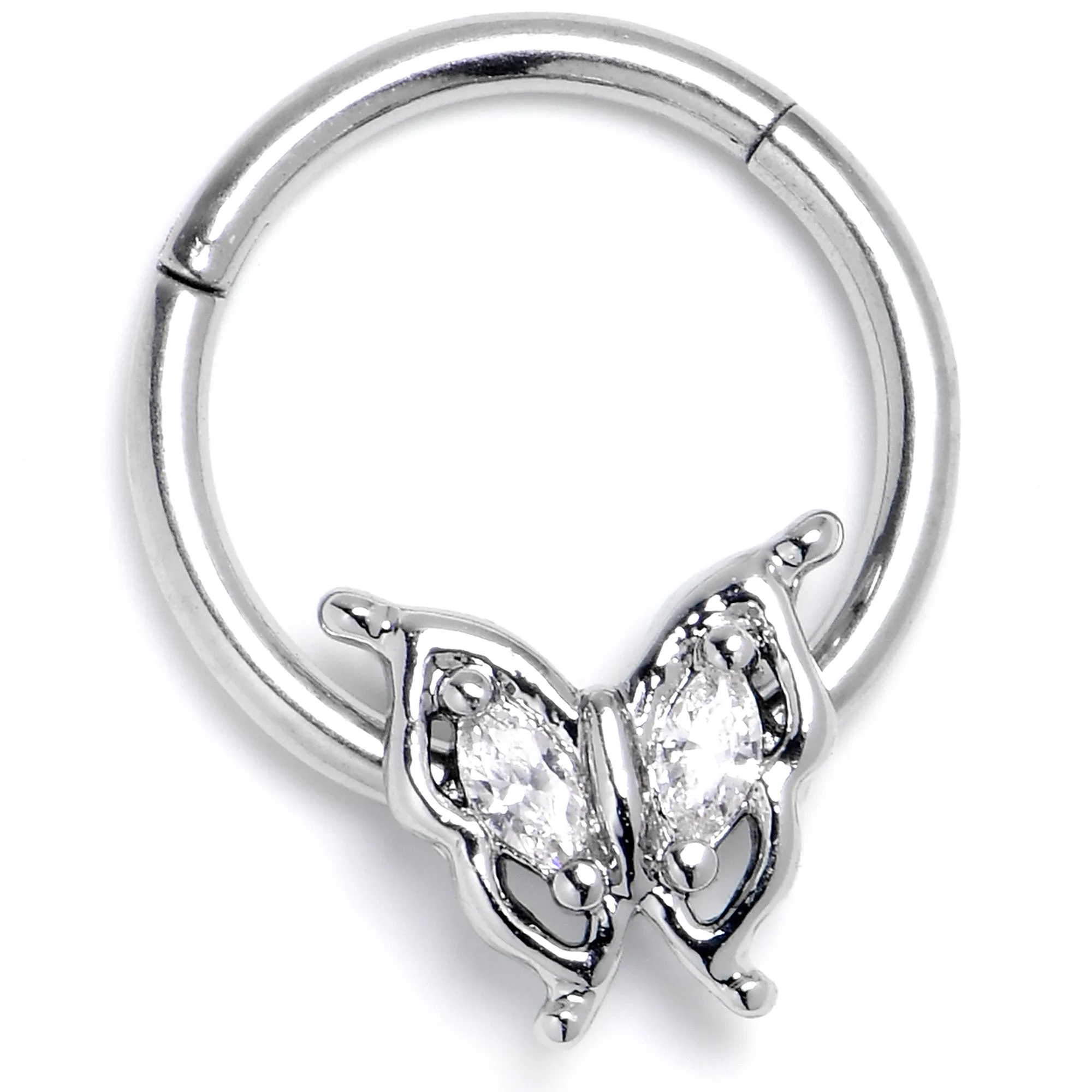 16 Gauge 3/8 Clear Gem Fancy Fab Butterfly Hinged Segment Ring