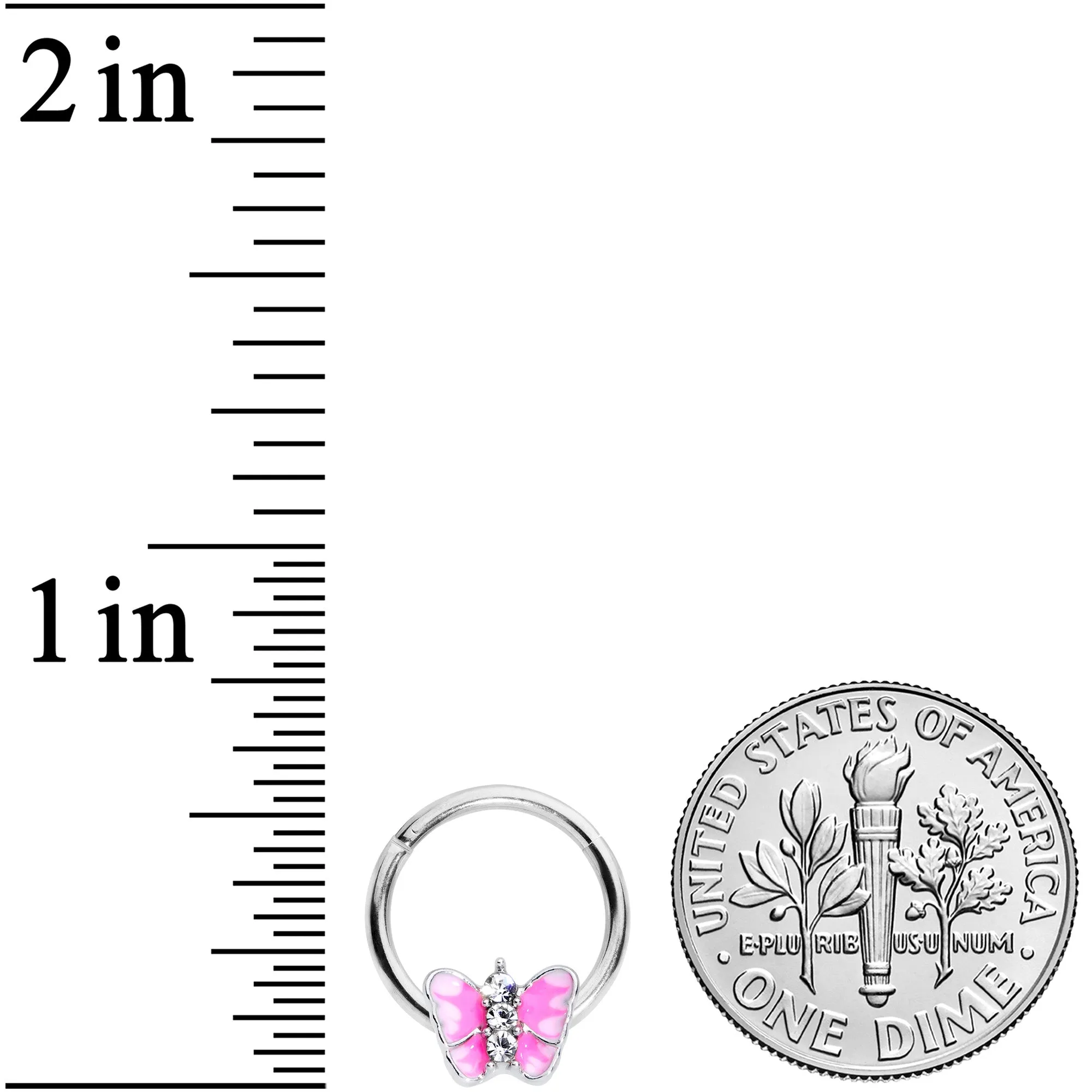 16 Gauge 3/8 Clear Gem Pink Butterfly Septum Ring