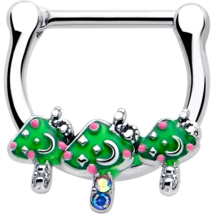 16 Gauge 5/16 Aurora Gem Fanciful Green Mushroom Trio Cartilage Clicker