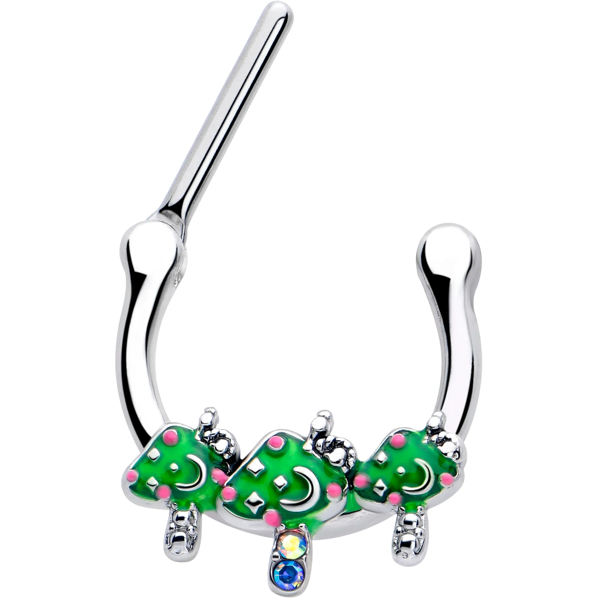 16 Gauge 5/16 Aurora Gem Fanciful Green Mushroom Trio Cartilage Clicker
