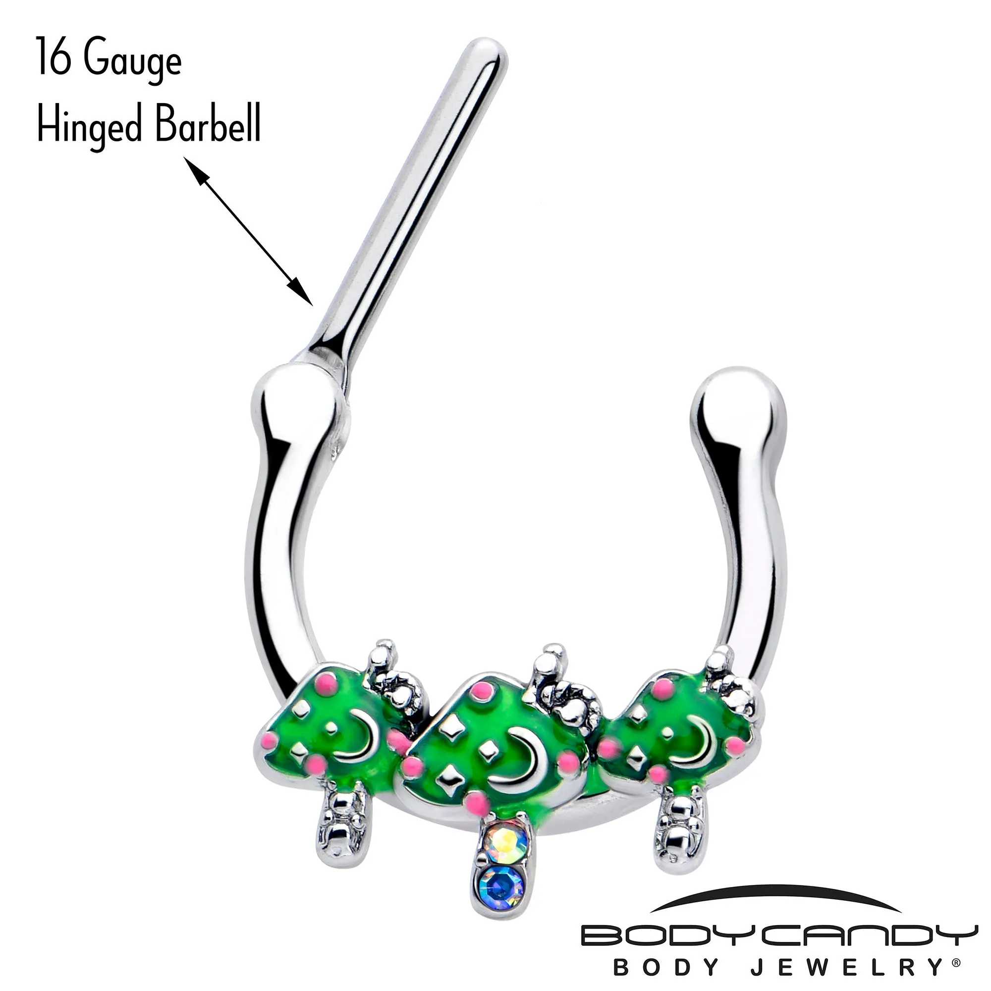 16 Gauge 5/16 Aurora Gem Fanciful Green Mushroom Trio Cartilage Clicker