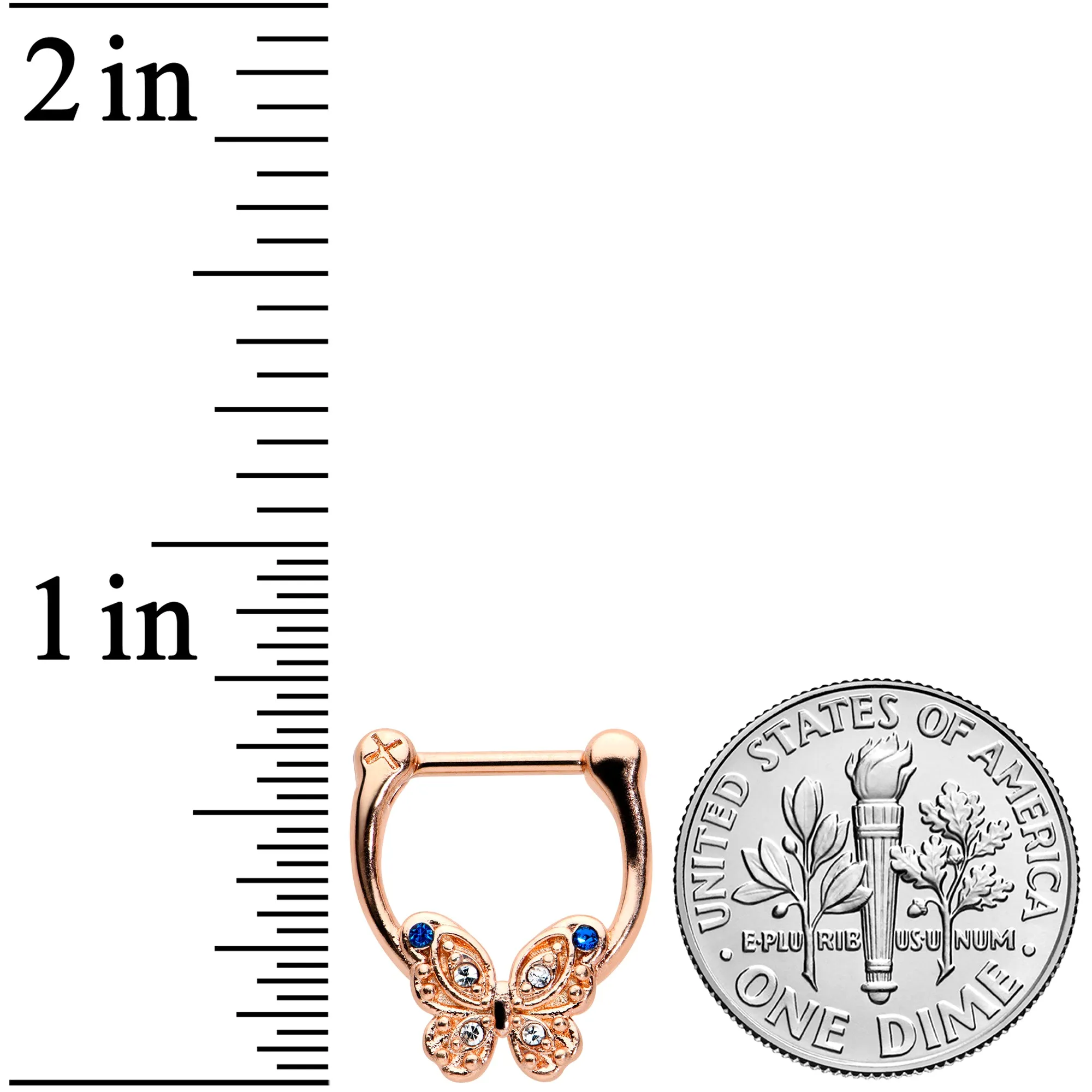 16 Gauge 5/16 Blue Gem Rose Gold Tone Butterfly Cartilage Clicker