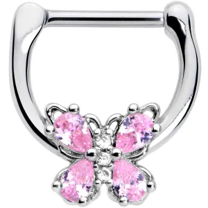 16 Gauge 5/16 Pink Gem Baroque Beauty Butterfly Cartilage Clicker