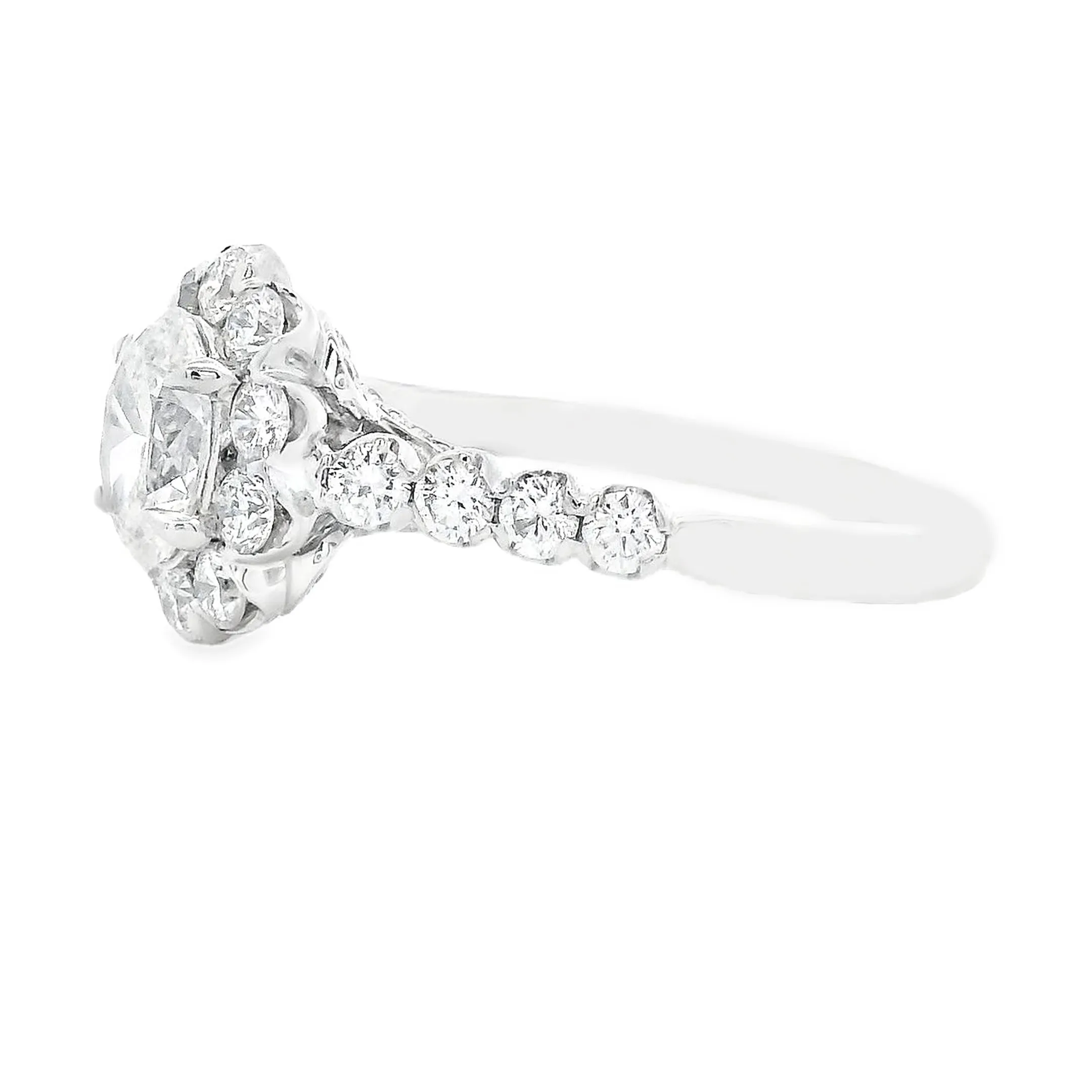 1.65ct Oval Cut 18k White Gold Vintage Style Engagement Ring