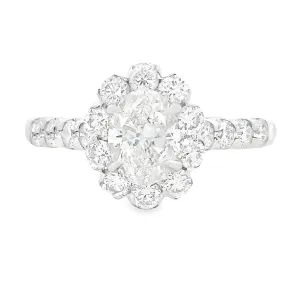 1.65ct Oval Cut 18k White Gold Vintage Style Engagement Ring