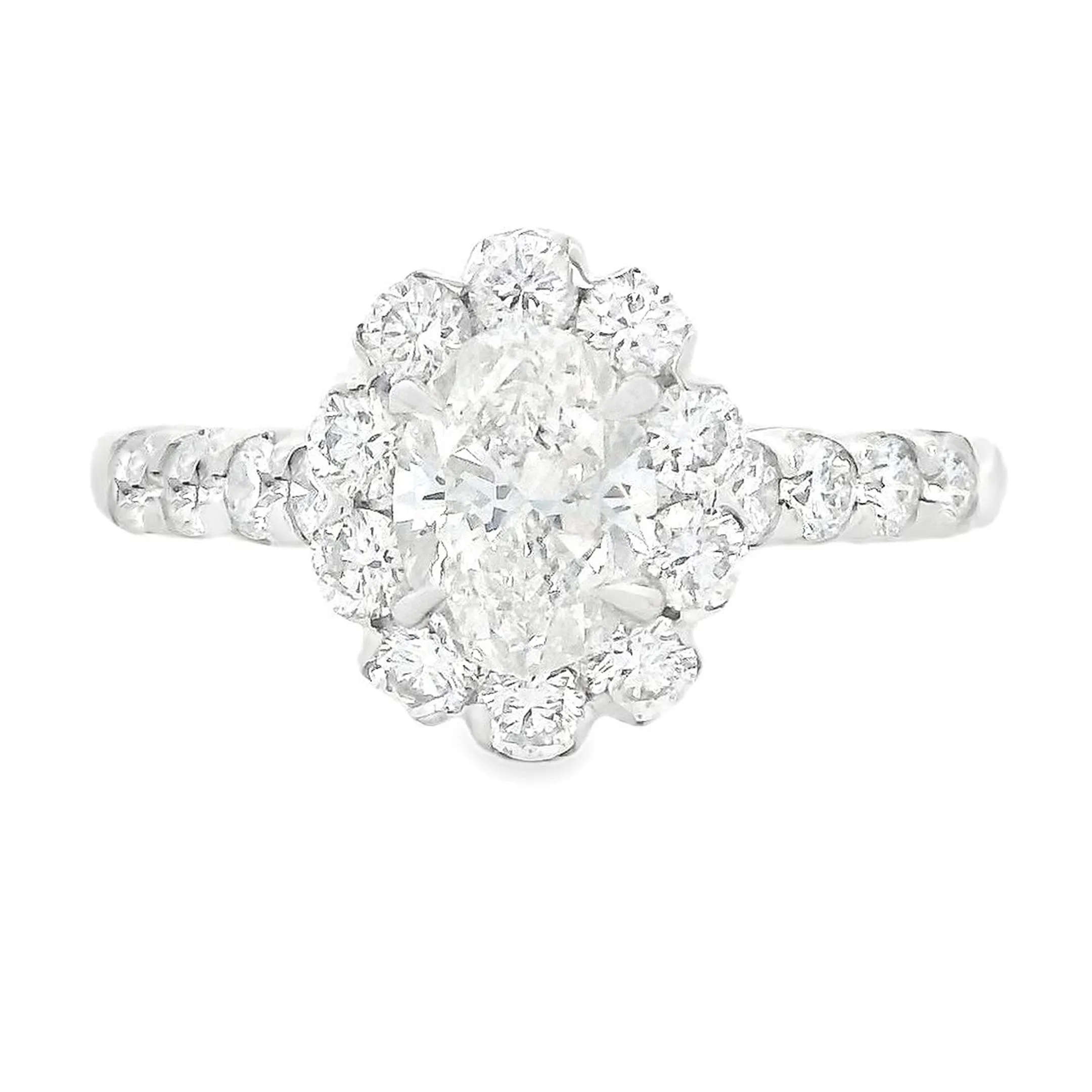 1.65ct Oval Cut 18k White Gold Vintage Style Engagement Ring